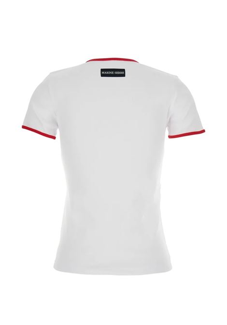 T-shirt moon logo bicolor baby fit donna bianca e rossa MARINE SERRE | UTT014ACJER0008WH17